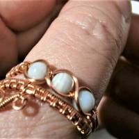 Ring handgewebt Achat hellblau grau Spiralring Paisley Daumenring Kupfer rosegoldfarben wirework Daumenring Bild 5