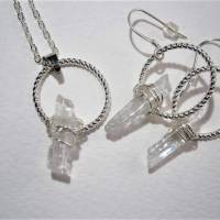 Set Kette und Ohrringe mit klaren Kristallspitzen handgemacht irisierend in silberfarben im hippy boho chic Brautschmuck Bild 4