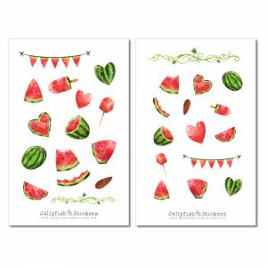 Wassermelone Sticker Set | Essen und Trinken Aufkleber | Journal Sticker | Planer Sticker, Sticker Sommer, Früchte, Obst Bild 2