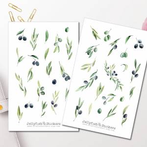 Oliven Sticker Set | Florale Aufkleber | Journal Sticker | Planer Sticker | Sticker Pflanzen | Sticker Natur, Garten Sti Bild 1