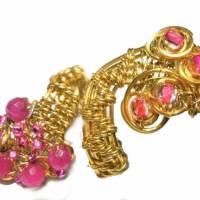 Ring handgewebt pink Achat Spiralring als Daumenring boho Hippy goldfarben Bild 1