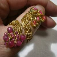 Ring handgewebt pink Achat Spiralring als Daumenring boho Hippy goldfarben Bild 2