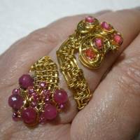 Ring handgewebt pink Achat Spiralring als Daumenring boho Hippy goldfarben Bild 3