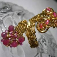 Ring handgewebt pink Achat Spiralring als Daumenring boho Hippy goldfarben Bild 4