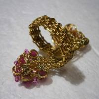 Ring handgewebt pink Achat Spiralring als Daumenring boho Hippy goldfarben Bild 5