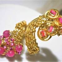 Ring handgewebt pink Achat Spiralring als Daumenring boho Hippy goldfarben Bild 6