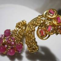 Ring handgewebt pink Achat Spiralring als Daumenring boho Hippy goldfarben Bild 7