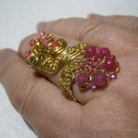 Ring handgewebt pink Achat Spiralring als Daumenring boho Hippy goldfarben Bild 8