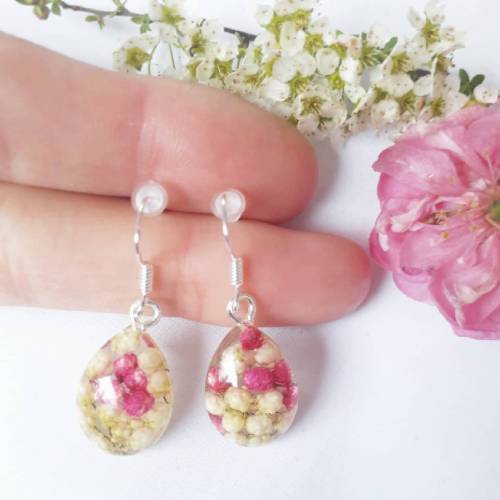 Ohrringe Tropfen echte Blumen Ozothamnus