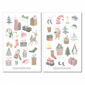 Weihnachten Mädchen und Tiere Sticker Set | Journal Sticker | Planer Sticker, Aufkleber Weihnachten, Feiertage, Winter, Bild 2