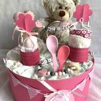 Windeltorte Teddybär Bär rosa mit Name ..  auch in blau und grau erhältlich Bild 1