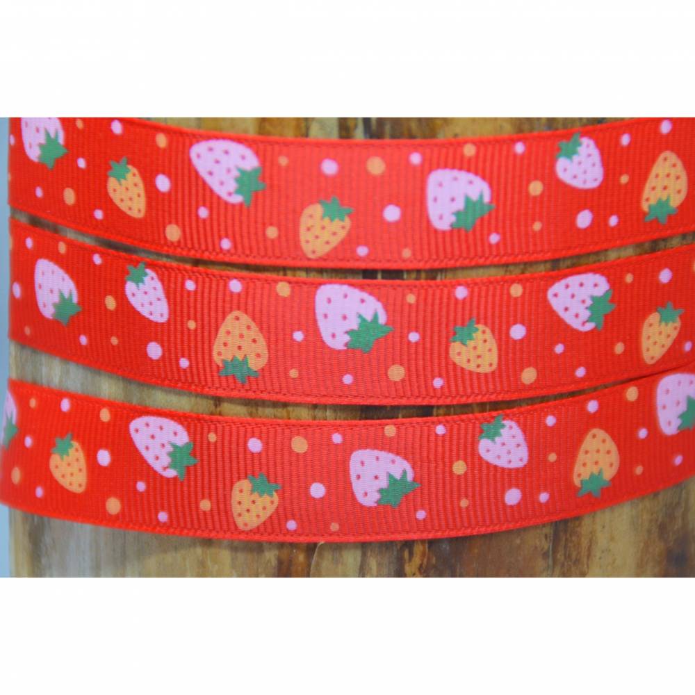 Ripsband mit Erdbeeren 2 m rot Bild 1