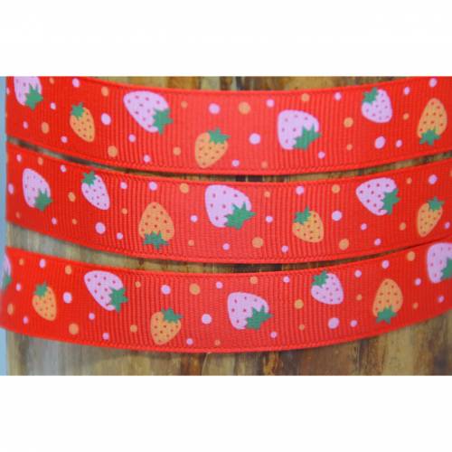 Ripsband mit Erdbeeren 2 m rot