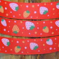 Ripsband mit Erdbeeren 2 m rot Bild 1