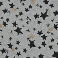 grauer Sweat mit schwarzen Sternen und Gold Flitter Glitter 50 x 155 cm Bild 1