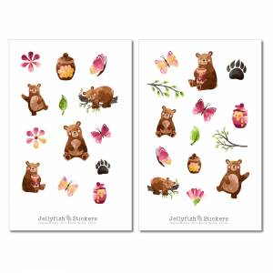 Bär Aquarell Sticker Set | Journal Sticker, journal sticker, Planer Sticker, Herbst, Natur, Kinder, Wald, Floral, Blumen Bild 2
