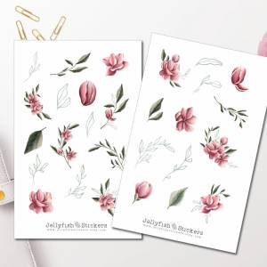 Magnolien Sticker Set | Florale Aufkleber | Journal Sticker | Blumen Sticker | Planer Sticker, Bullet Journal Sticker, G Bild 1