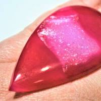 Ring pink rot mit 52 x 30 Millimeter großem schmalen Tropfen aus Achat Stein mit Druse boho Geschenk Bild 3