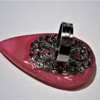 Ring pink rot mit 52 x 30 Millimeter großem schmalen Tropfen aus Achat Stein mit Druse boho Geschenk Bild 6
