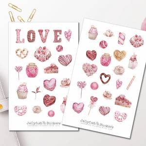 Valentinstag Süßigkeiten Sticker Set - Aufkleber, Journal Sticker, Planer Sticker, Sticker Liebe, Sticker Essen, Sticker Bild 1