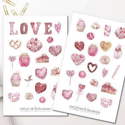 Valentinstag Süßigkeiten Sticker Set - Aufkleber, Journal Sticker, Planer Sticker, Sticker Liebe, Sticker Essen, Sticker