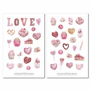 Valentinstag Süßigkeiten Sticker Set - Aufkleber, Journal Sticker, Planer Sticker, Sticker Liebe, Sticker Essen, Sticker Bild 2