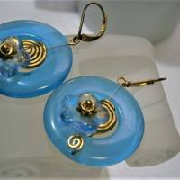 Blaue Ohrringe Katzenauge Scheibe schimmernd mit Glasblüte Hippy boho Geburtstagsgeschenk Bild 6