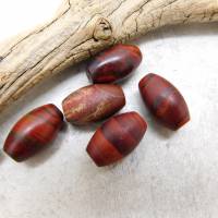 Roter Jaspis - 5 olivenförmige Perlen - alt, vintage - mit schöner Bänderung Bild 2