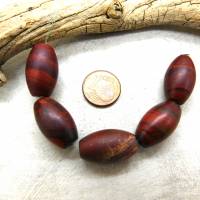 Roter Jaspis - 5 olivenförmige Perlen - alt, vintage - mit schöner Bänderung Bild 5