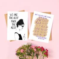 Grußkartenset „Girls“| Feministische Deko Kunst | 2 Freundschaftskarten| mit lustigem Spruch | beste Freundin Geschenk | Bild 1