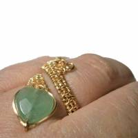 Ring handgewebt mit Aventurin pastell mint grün Tropfen Spiralring goldfarben wirework Bild 1