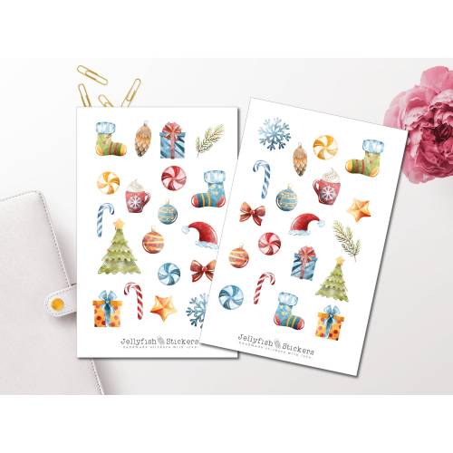Weihnachten Aquarell Sticker Set | Journal Sticker | Planer Sticker, Aufkleber Weihnachten, Feiertage, Winter, Geschenke