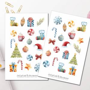 Weihnachten Aquarell Sticker Set | Journal Sticker | Planer Sticker, Aufkleber Weihnachten, Feiertage, Winter, Geschenke