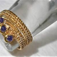 Ring handgewebt mit Mini Achat lila violett im Spiralring goldfarben wirework als Geschenk im boho chic Bild 5