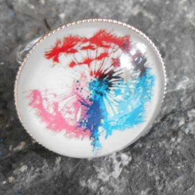 Pusteblume  versilbert Ring  rund mit Glascabochon 