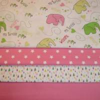 4 x 0,5m Stoffpaket Elefanten, Regentropfen, Sterne, Uni rosa Bild 1