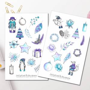 Winter Lila Tiere Sticker Set | Journal Sticker | Planer Sticker | Aufkleber Weihnachten | Feiertage, Winter, Sticker We Bild 1