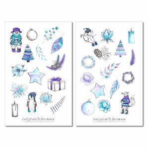 Winter Lila Tiere Sticker Set | Journal Sticker | Planer Sticker | Aufkleber Weihnachten | Feiertage, Winter, Sticker We Bild 2