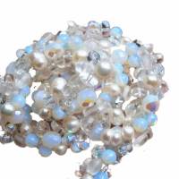 Perlenkette weiß mit Bergkristall und Mondstein Collier üppige Kette zur Hochzeit Brautschmuck Bild 2