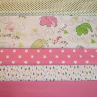 5 x 0,5m Stoffpaket Elefanten, Regentropfen, Sterne, Herzchen, Uni rosa Bild 1