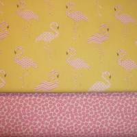 2 x 0,5m Stoffpaket, Flamingo, Herzen, rosa gelb Bild 1