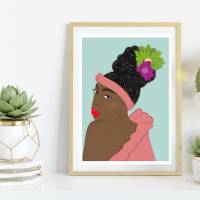 Wandbild  "Black is beautiful" Kunstdruck A4  Bild Poster | Badezimmer Art | Frau mit Blumen | Frauenpower| Blac Bild 2