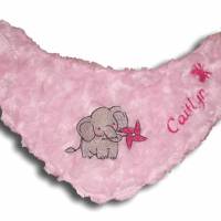 Besticktes Baby-Halstuch rosa Kinder-Halstuch Elefant mit Namen Dreieckstuch Sabberlatz kuschelweicher Plüsch bügelfrei Bild 2