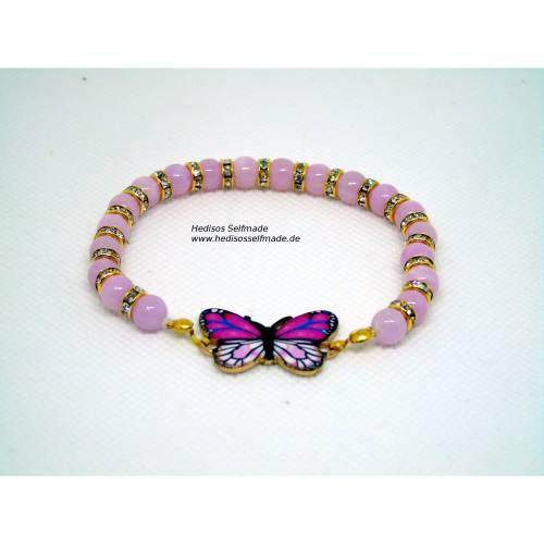 Armband mit Schmetterling und Jadeperlen 18 cm
