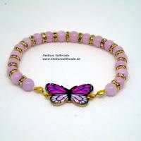 Armband mit Schmetterling und Jadeperlen 18 cm Bild 1