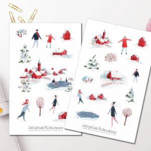 Winter Eislaufen Sticker Set | Journal Sticker | Planer Sticker | Aufkleber Weihnachten | Feiertage, Sticker Weihnachten Bild 1
