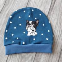 Babyset Strampler und Mütze Französische Bulldogge Bruno blau Bild 3