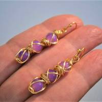 Ohrringe handgefertigt mit lila Achat fuchsia goldfarben zum hippy look im boho chic Bild 7