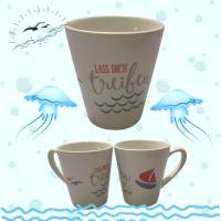 Kaffee-Tasse für den Urlaub, Lass dich treiben,Kaffeebecher mit einem kreativen Spruch zum Thema Meer Bild 3