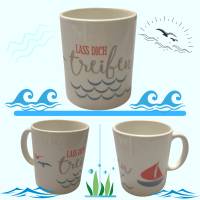 Kaffee-Tasse für den Urlaub, Lass dich treiben,Kaffeebecher mit einem kreativen Spruch zum Thema Meer Bild 7